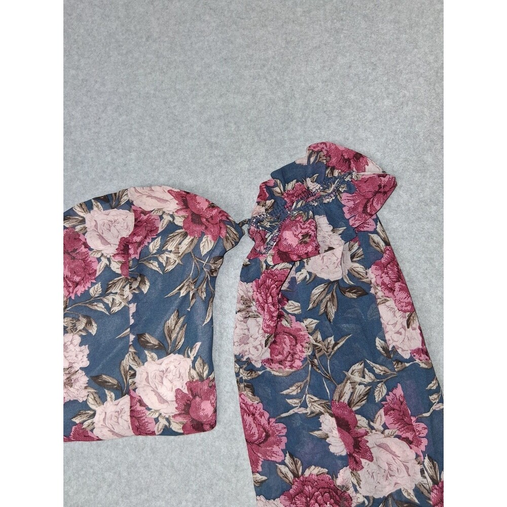 Babydoll Cropped Off The Shoulder Balloon Sleeve Blouse Small Floral Coquette - Picture 3 of 14
